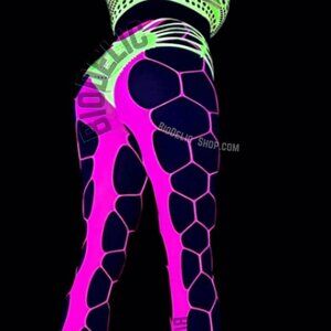 BioDelic Neon Lingerie Set UV GREEN Top Panty See Through Mesh Glow In The Dark
